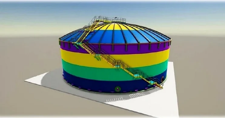API 650 storage tank 3D model with dome roof, stairway and top platform