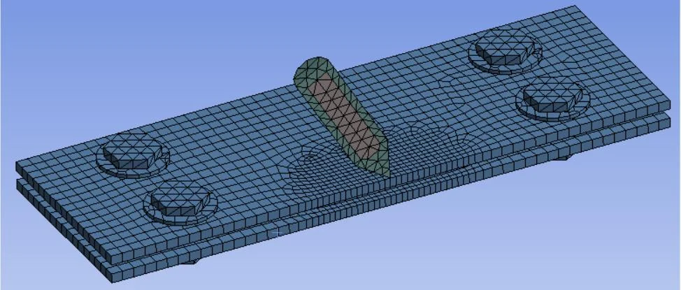 Meshed FEA model from the supplied oblique impact report
